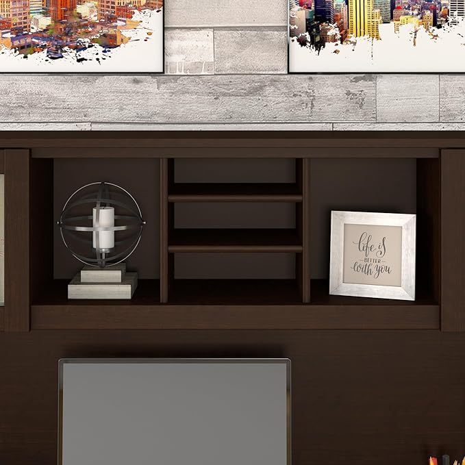 Bush Furniture Somerset 72W 3 Position Sit to Stand L Shaped Desk with Hutch in Mocha Cherry