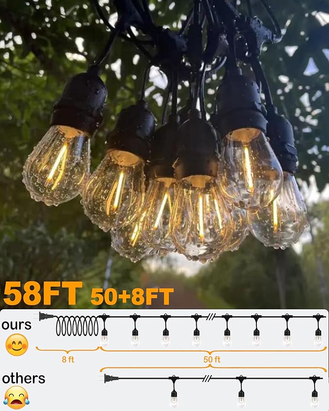 50FT Outdoor String Lights Waterproof
