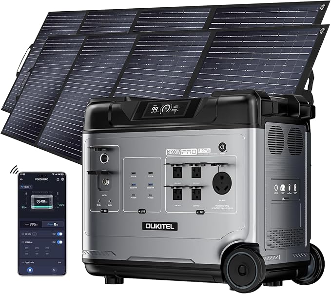 OUKITEL P5000 Pro 3600W Solar Generator with 2x400W Panel, 5120Wh Solar power station with 5 AC Outlets (5000W Peak), 1800W Fast Charging, Emergency Battery Backup for Home, Camping & RVs