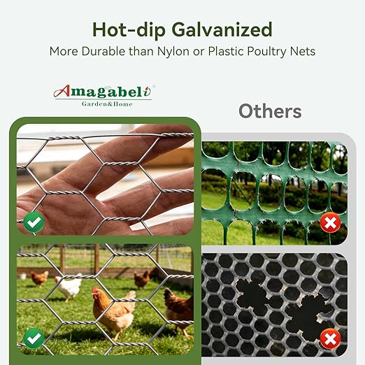 Amagabeli 16in x 82ft Chicken Wire 40cm x 25m Poultry Wire Netting Hexagonal Galvanized Mesh Garden Fence Roll Barrier for Pet Rabbit Chicken Fencing Bird Raised Bed