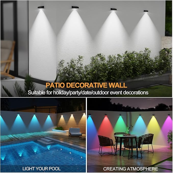 Solar Fence Lights, Fence Lights Solar Powered Waterproof IP65 Multicolor Led