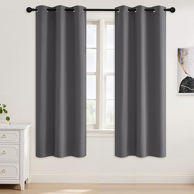 NICETOWN Grey Light Blocking Curtains 72 Inches Long 2 Panels for Living Room, Bedroom, Office Thermal Insulated Blackout Drapes Solid Grommet Noise Reducing Window Curtains, W40