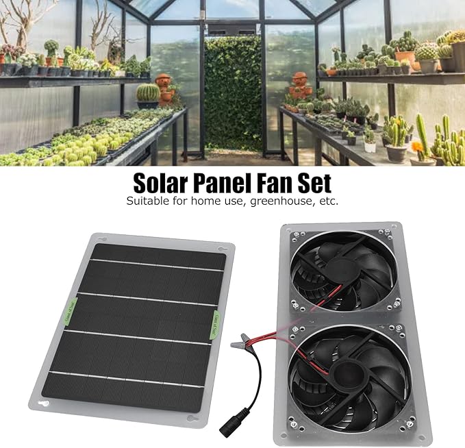 Solar Panel Fan Dual Exhaust Fan Kit, 100W 12V Solar Panel with 2 High Speed Fan for Chicken Coop Greenhouse Dog House Shed Car Window Exhaust Cooling Ventilation