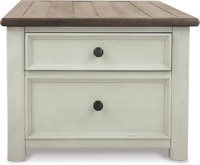Signature Design by Ashley Bolanburg Farmhouse Lift Top Coffee Table with Drawers, Antique Cream & Brown