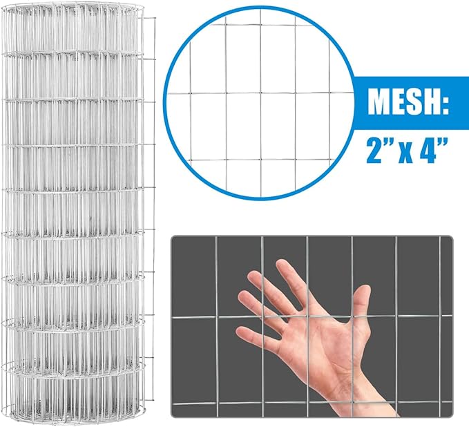 Fencer Wire Welded Wire Fence 12.5 Gauge, Galvanized Welded Fence Wire Roll, Mesh Size 2-Inch x 4-Inch, Hog Wire Fencing Cage, Multiple Use for Home Improvement & Animals Enclosure (2ft. x 50ft.)
