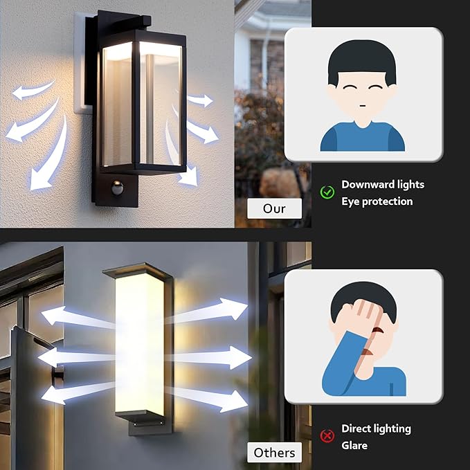 Motion Sensor Outdoor Wall Light LED Wall Sconce Black Mount Waterproof
