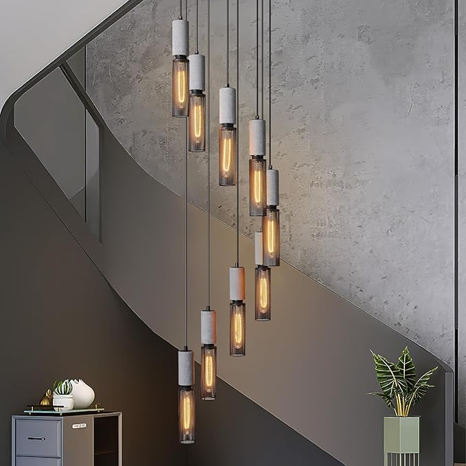 9-Light Concrete Linear Black Pendant Light