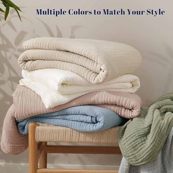PHF Cooling Muslin Blanket King Size 104"x80", 6-Layer Lightweight Gauze Blanket Made from 35% Rayon Derived from Bamboo & 65% Cotton, Breathable & Ultra Soft Cozy, Aesthetic Home Decor, Tea