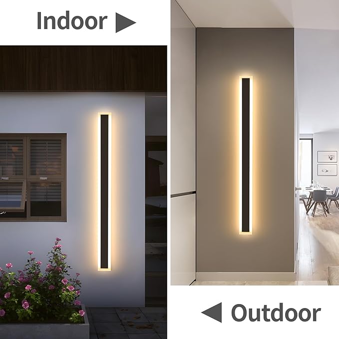 2 Pack Black Indoor and Outdoor Wall Lights Waterproof 39 Inch 3000K-6000K