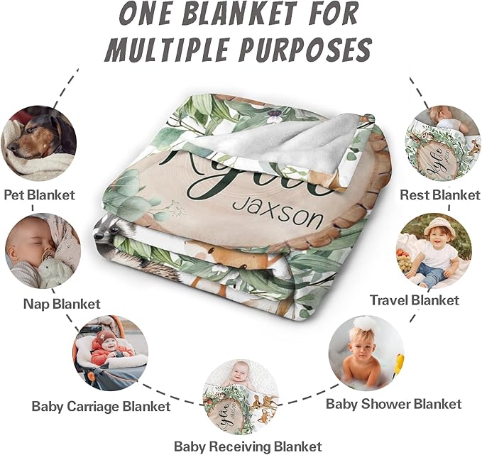 Custom Blanket for Boys Girls Personalized Baby Blanket with Name Customized Baby Gifts for Birthday Baby Shower Christmas Soft Flannel Bed Throw Blanket for Newborn Kids Personalized Blankets