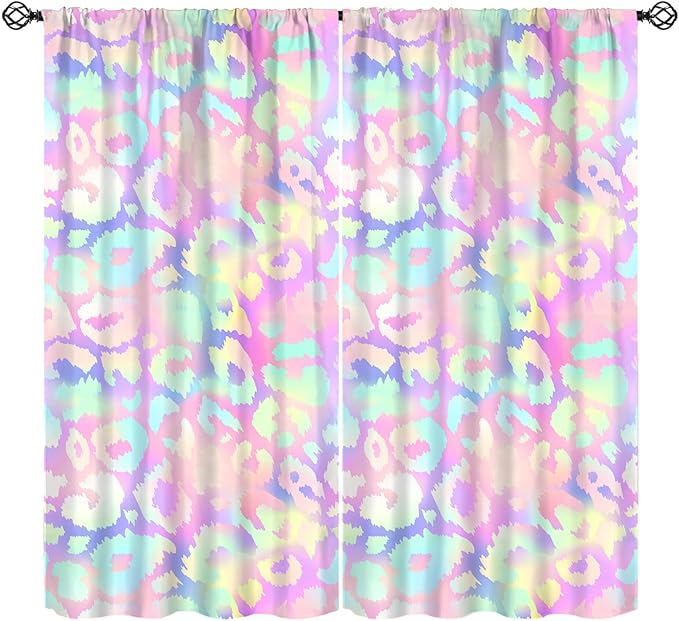 Colorful Leopard Curtains, Cheetah Safari Modern Rainbow Leopard Design Window Curtains for Bedroom Living Room Boys Kids Room 55" W X 63" L