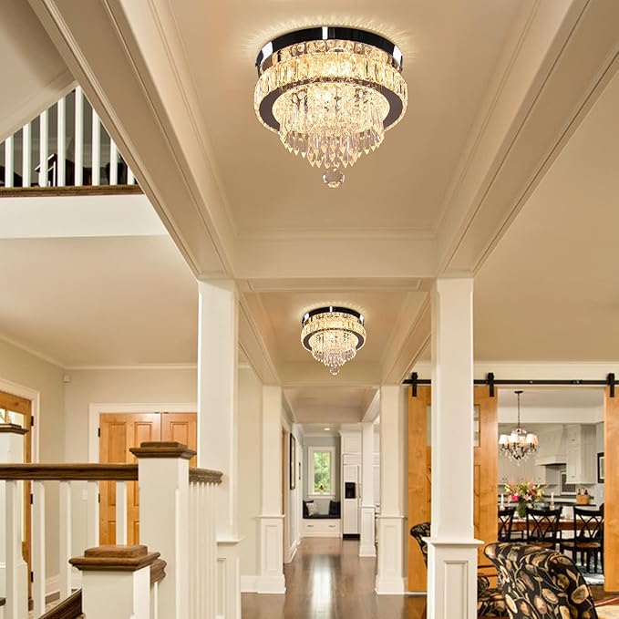 Finktonglan 11.8" Dimmable LED Modern Crystal Ceiling Light, Flush Mount