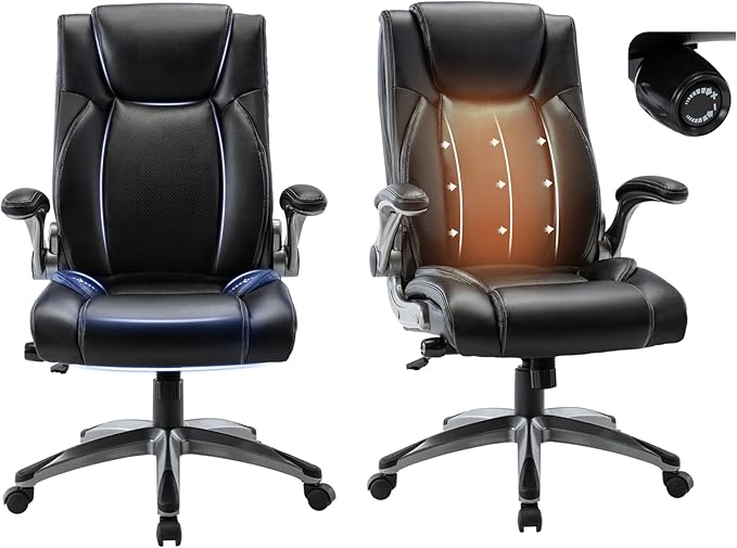 COLAMY Ergonomic Home Office Chair-Adjustable Lumbar Support for Extra Comfort, High Back Design with Padded Flip-up Arms for Adult Working, Study, Gaming (Black), 250lbs