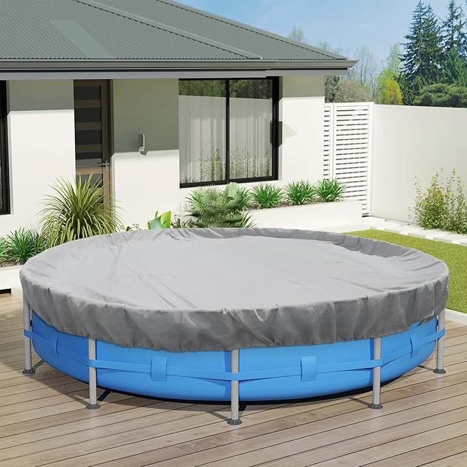 ECOOPTS 17 ft Round Pool Cover for Above Ground Pools, Swimming Pool Cover Protector Winter Safety Cover (Light Grey)