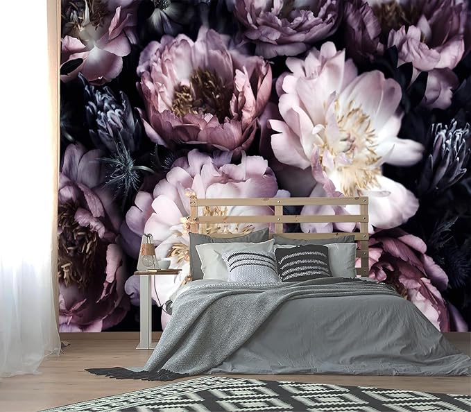 XMPMBM-Purple Peony Floral Fabric Wallpaper Living Room Bedroom Bathroom Wall Mural-W 176" X H 113"（138 Square Foot）