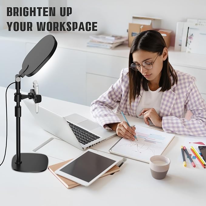 Desk Ring Light with Stand and Phone Holder, 3000K-6500K Adjustable Computer