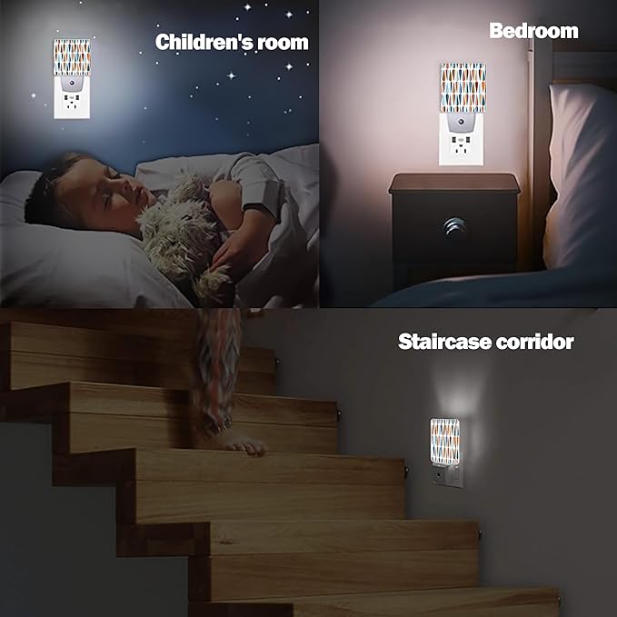 Retro Boho Drop Shapes Night Light, Dusk to Dawn Smart Sensor Nightlight