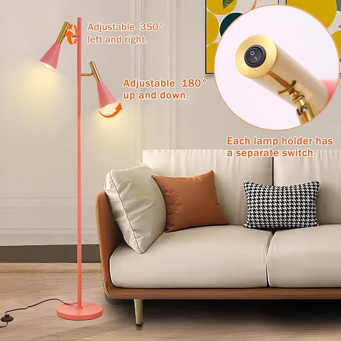 Modern Floor Lamp with 2 Adjustable Head Tall Pole Uplight
