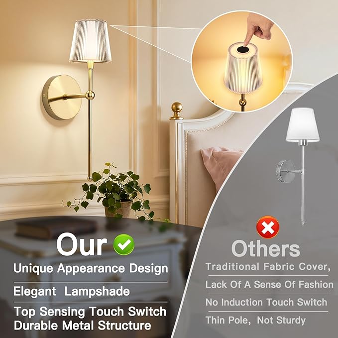 Battery Operated Wall Sconces Set of 2, Wireless Wall Sconce