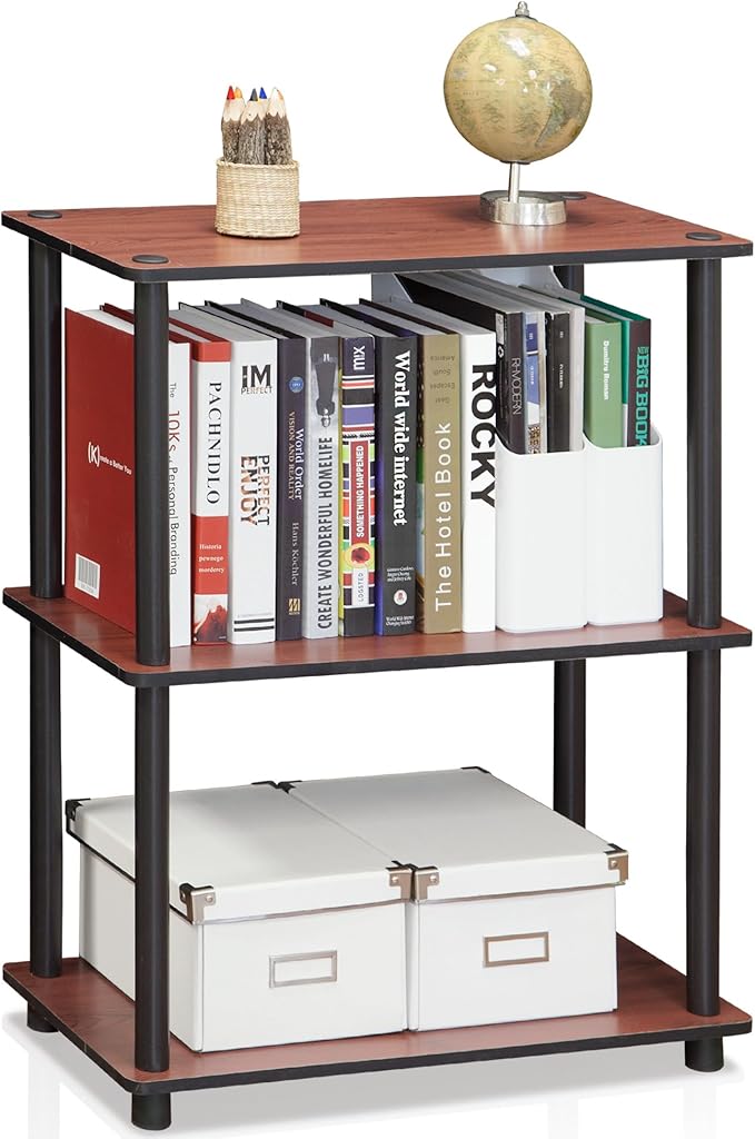 Furinno Turn-N-Tube 3-Tier Compact Multipurpose Shelf Display Rack, Dark Cherry