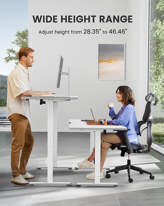 ErGear Small Height Adjustable Electric Standing Desk, 40 x 24 Inches Sit Stand up Desk, Memory Computer Home Office Desk with Two-Piece Desktop (White)