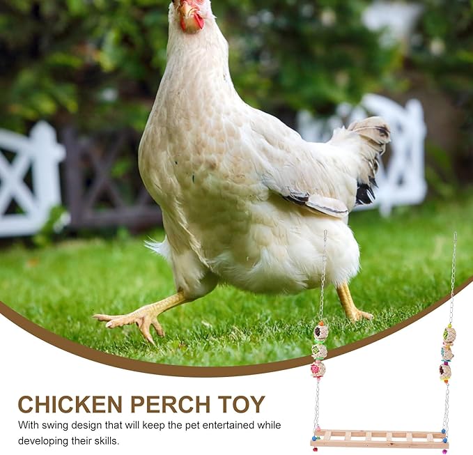 TOYANDONA Pet Chicken Swing with Wooden Climbing Ladder Rooster Standing Rack Natural Wood Hanging Perch for Cage Activity and Hen Play Random Color