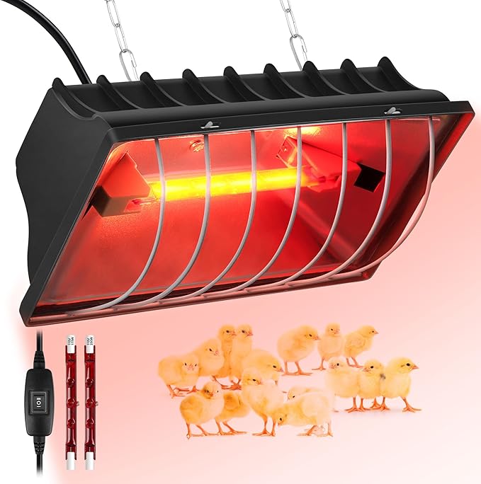 Heat Lamp for Chickens Chicks, Chicken Coop Heater with Adjustable Temp Hanging Height for Winter