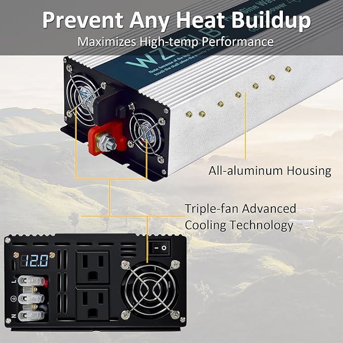 WZRELB 2500W Pure Sine Wave Inverter 36V DC to 110V 120V AC Power Converter with LED Display, Hardwire Terminal,Off-Grid Portable Power Inverter with Dual AC Outlets for Home, RV, Truck, Camping
