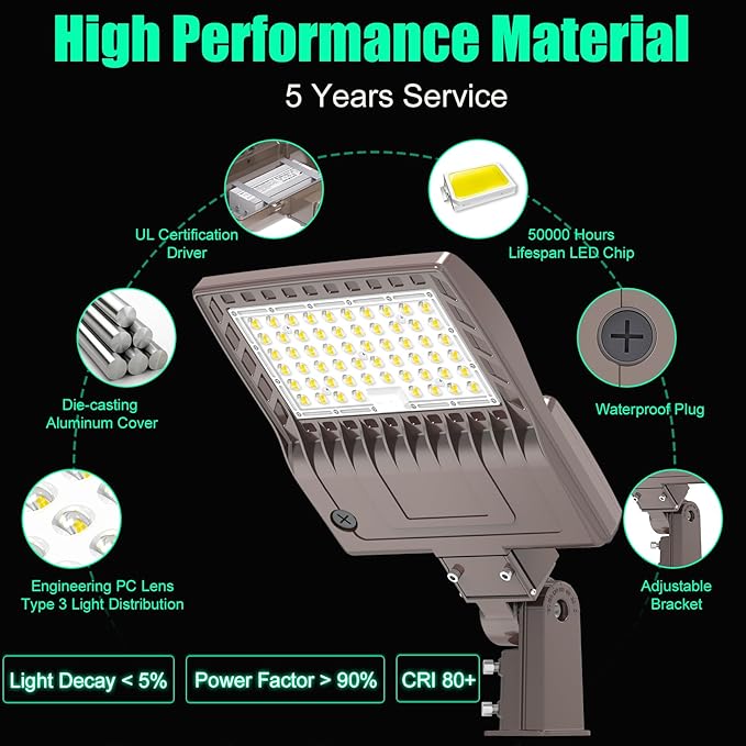 BBESTLED 480 Volt LED Parking Lot Light 240W LED Shoebox Parking Pole Lights