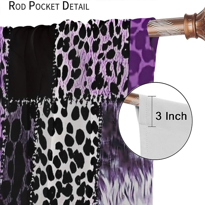 Brown Leopard Curtain, Purple Patchwork Cheetah Panthera Zebra Giraffe Print Safari Wildlife African Wild Animal Skin Window Curtains for Living Room Bedroom 84" W X 84" L