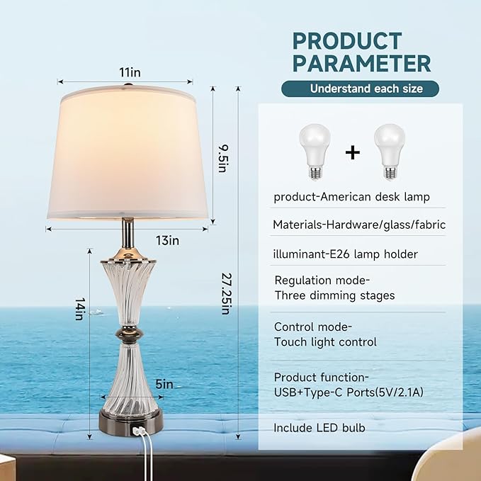 Terpsichore Touch Dimmable Table Lamps Modern Glass Table Lamp LED Lights