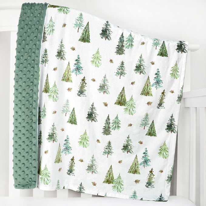 HOMRITAR Christmas Baby Blanket for Boys Soft Lightweight Minky Blanket with Double Layer Dotted Backing for Infant Toddler Nursery Crib with Green Pine Tree Design 30 x 40 Inch