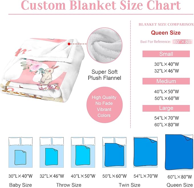 Personalized Baby Blanket with Name - Printed in USA,Custom Baby Blanket for Kids Soft Flanne Blankets in Easter Personalized Baby Gifts for Infant Newborn Shower (Pink)
