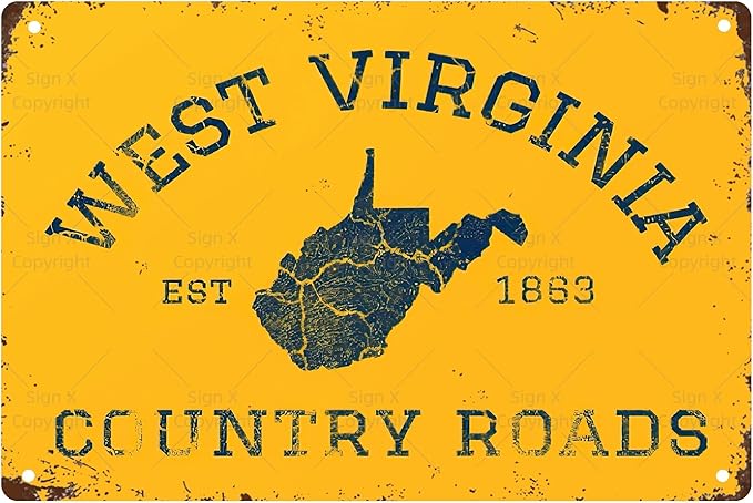 1pc West Virginia Country Roads Vintage Metal Tin Sign - Durable Iron Construction, Easy to Hang, Multifunctional Wall Art for Home, Bar, Cafe - 12x8 inches