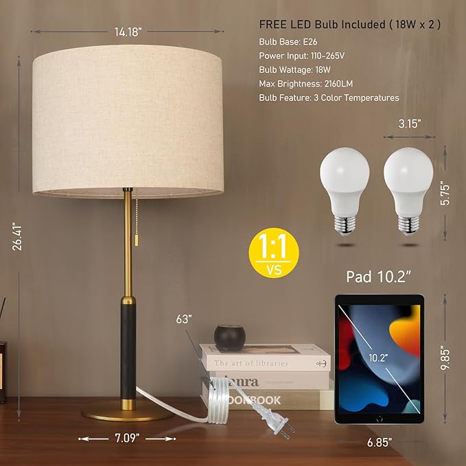 26.4" Set of 2 Modern Living Room Table Lamp