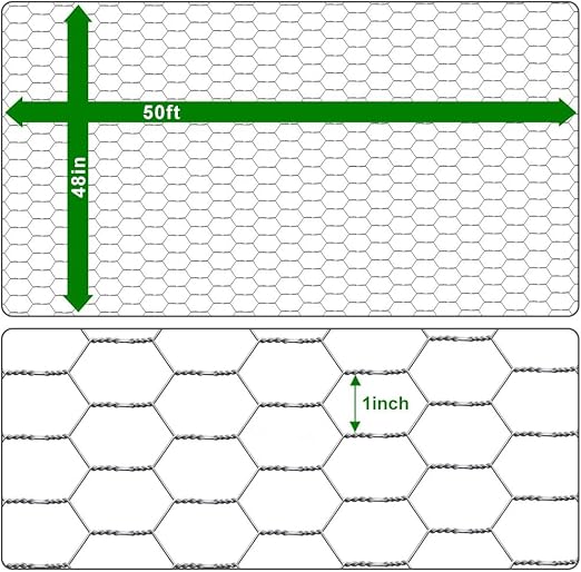 AMAGABELI GARDEN & HOME 1 inch 48inchx50ft Hexagonal Poultry Netting Galvanized Chicken Wire Mesh Fence 20gauge Large Frame with Chicken Netting Rabbits Pets Dog Cat Vegetable Garden fencing