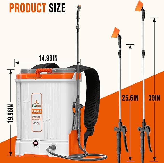 5.3 Gallon Battery Powered Backpack Sprayer, 2 * 20V Large Capacity Battery & 45-90PSI Adjustable Pressure, Electric Backpack Garden Sprayer with 6 Spray Nozzles for Lawn, Garden, Yard