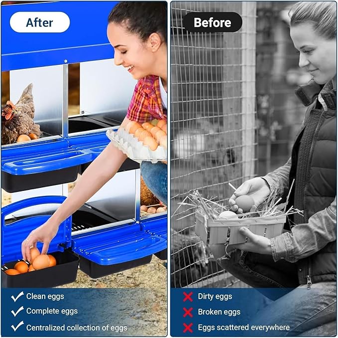 Chicken Nesting Box,Roll Away Eggs Laying Boxes,Large Bedding for Hens Birds Duck Coop Poultry Habitat Supplies,6 Compartments,Cleanable Pull Out Hen Roosting Boxes