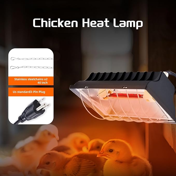 Chicken Coop Heat Lamp 250W Brooder Heating Plate for Chicks Hanging Light Heated Adjustable Temp with Anti-Fall Aluminum Alloy Lamp Shade Suitable for Poultry, Livestock & Small Pets