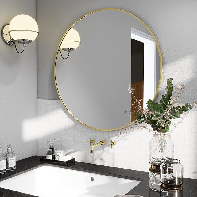 BEAUTYPEAK 20 Inch Round Mirror, Metal Frame Circle Mirror, Wall Mounted for Entryway, Bathroom, Vanity, Living Room, Gold