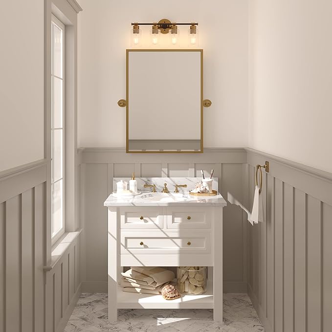 Inlight 23" Wide 4-Light Brass Gold Bathroom Vanity Light, Modern Black Bath