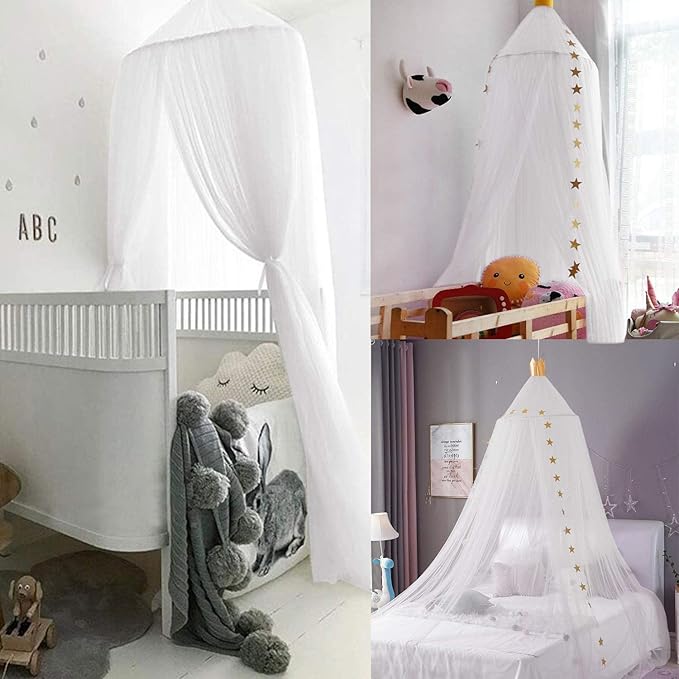 Bed Canopy for Girls - Soft, Washable and Easy to Install, Crib Canopy for Girls' Room with Star Decor, Princess Bed Canopy for Crib,Bed,Reading Nook, Snow White