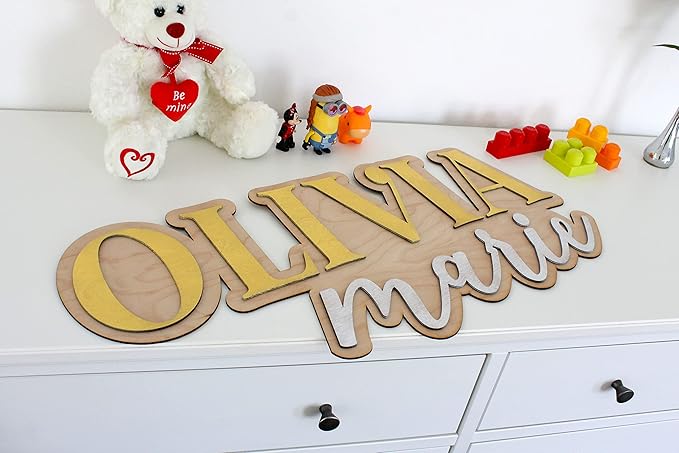 Large Wood Nursery Sign | Nursery name sign for Kids | Custom Wood Name Sign | 3D Wood Baby Name Sign (Black)