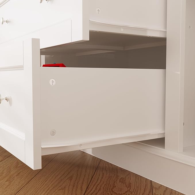 WOODTIME 78.7" Tall Changing Table Dresser with Drawers, Open Shelves and Doors, Multi-Functional Baby Nursery Dresser with Changing Table Top, Versatile Storage Cabinet for Nursery, White