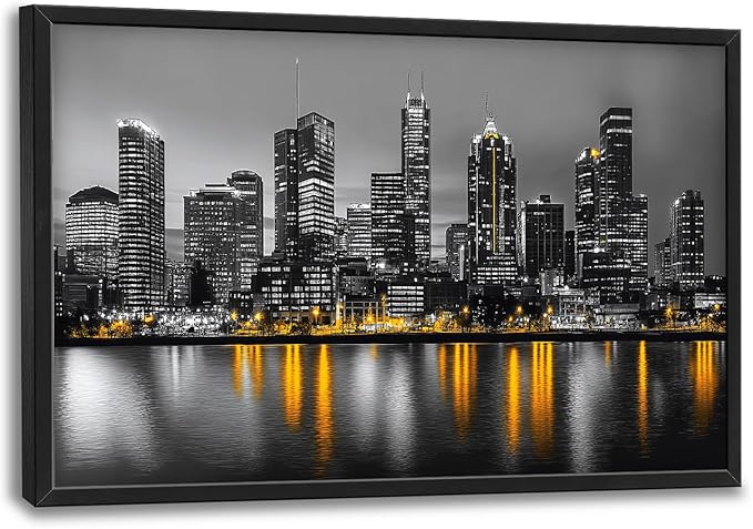 Olivine Nashville Large Wall Art, Black and White Pictures Wall Decor, Cityscape Painting, Tennessee Canvas Prints, Framed Artwork for Dining Room Living Room Bedroom Bathroom Office Home 36"x24"