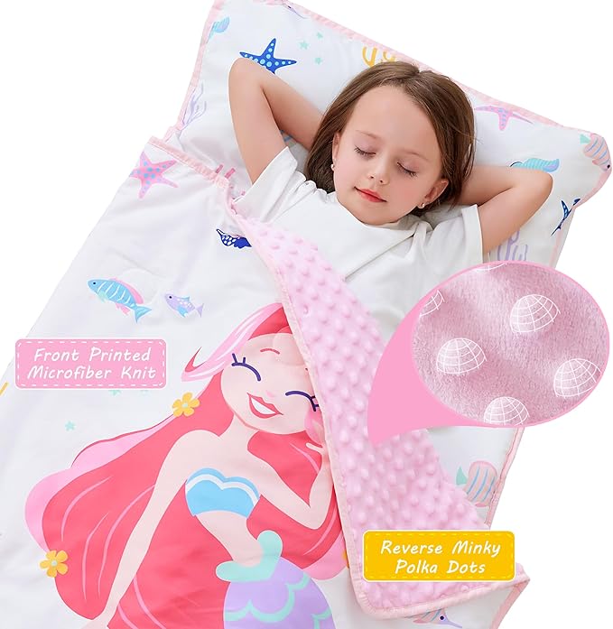 Toddler Nap Mat with Pillow and Blanket, Extra Large Rolled Napping Mats,Slumber Bags for Boys Girls,Kids Sleeping Bag for Daycare, Preschool Travel Camping