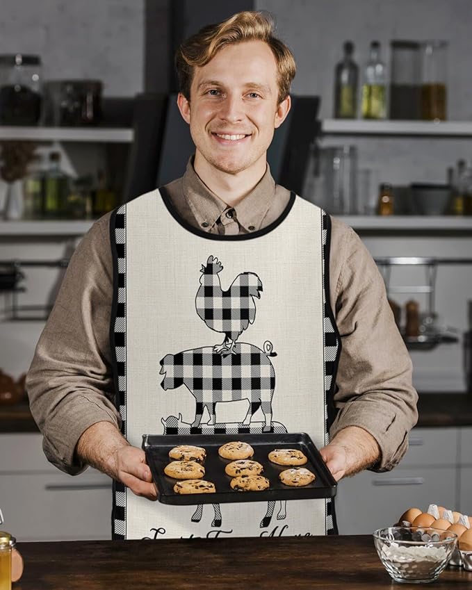 Unisex Cobbler Apron with 2 Pockets, Farm Animal Buffalo Plaid Cow Pig Chicken Waterproof Vest Kitchen Chef Apron, Smock Apron Vest Cobbler Aprons for Women Men, 1 Pack, 20” x 31.5”