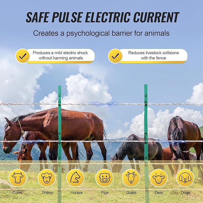 VEVOR Electric Fence Wire, 2625Ft 800M Portable Polywire, 3/32" Diameter 9 Mixed Metal Strands for Reliable Conductivity and UV, Rust Resistance, Fencing Rope Line for Horse, Cattle, Livestock