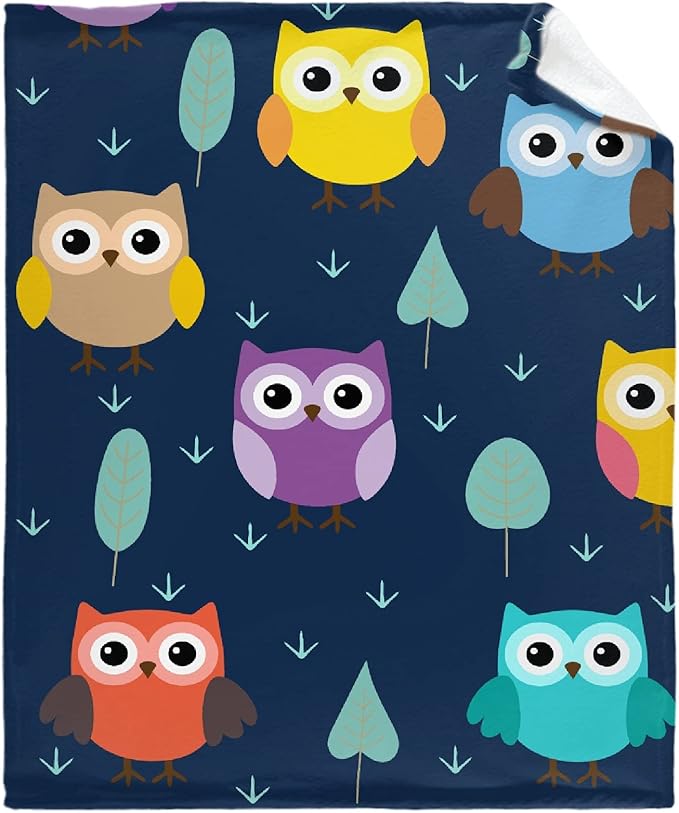Thuswarm Cute Colorful Owl Flannel Blanket for Autumn Winter Gifts Warm Cozy Soft Funny Print Throw for Bed Couch Sofa 50”×40” Small for Kid