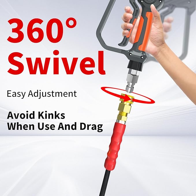Pressure Washer Hose 25FT, 4200PSI 1/4 No Marking Kink Free Hose with 3/8 Quick Connect Ends and Adapters for Hot & Cold Water up to 140°F, Steel Wire Braided Hose for Power Washing
